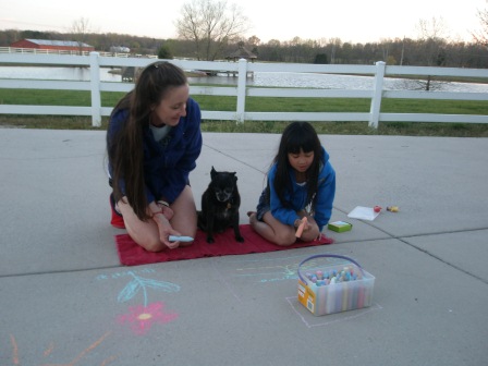 Kasen, Mommy and Marley with chalk